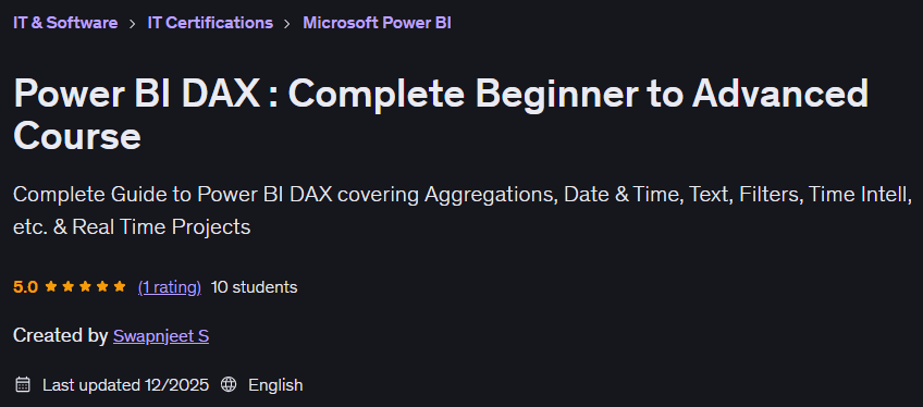 Power BI DAX : Complete Beginner to Advanced Course