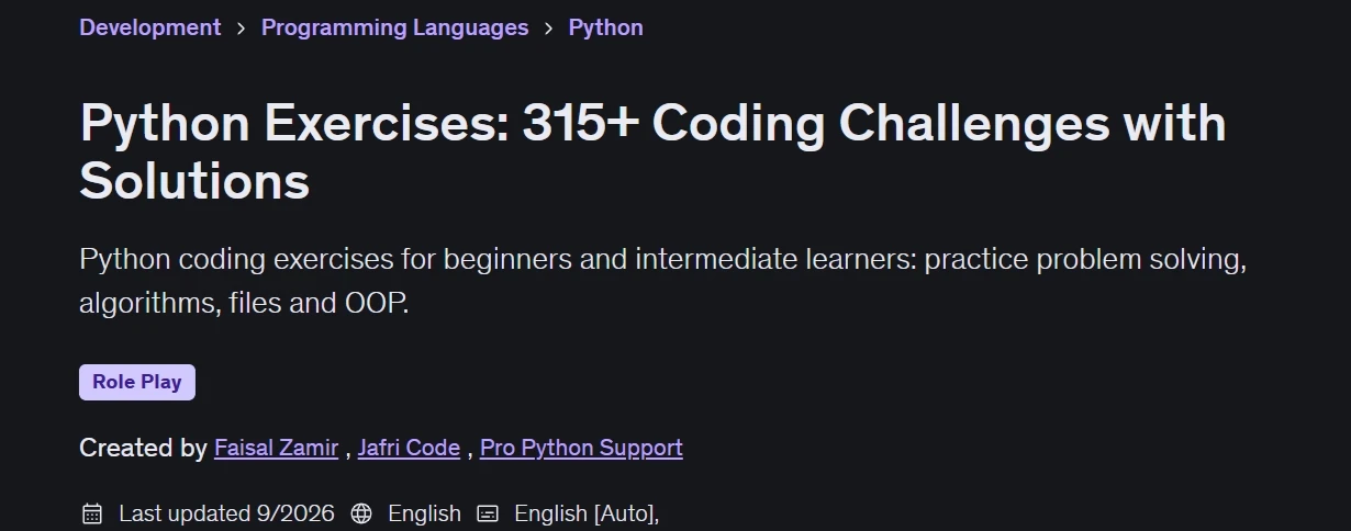 Python Exercises: 315+ Coding Challenges with Solutions