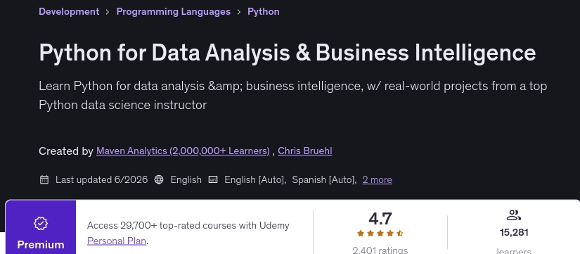 Python for Data Analysis & Business Intelligence