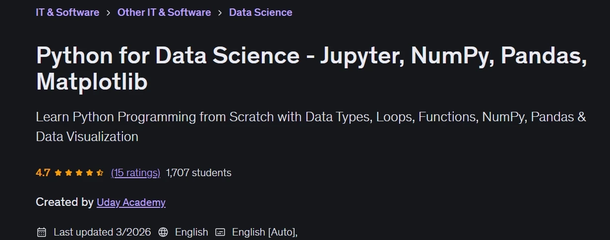 Python for Data Science - Jupyter NumPy Pandas Matplotlib