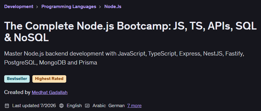 The Complete Node.js Bootcamp: JS TS APIs SQL & NoSQL