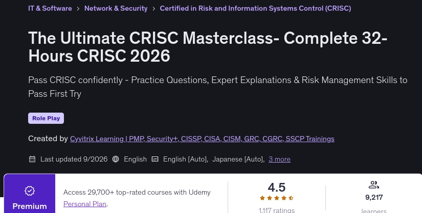 The Ultimate CRISC Masterclass- Complete 32-Hours CRISC 2026